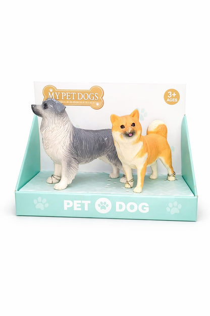 Realistic Pet Dog Toy Set – Decorative Dog Figurines for Kids | Plastic Animal Toy Set | Cute Dog Showpiece Gift for Kids (2 Dogs Pack)