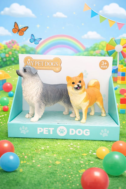 Realistic Pet Dog Toy Set – Decorative Dog Figurines for Kids | Plastic Animal Toy Set | Cute Dog Showpiece Gift for Kids (2 Dogs Pack)