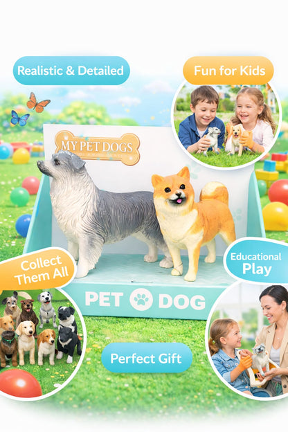 Realistic Pet Dog Toy Set – Decorative Dog Figurines for Kids | Plastic Animal Toy Set | Cute Dog Showpiece Gift for Kids (2 Dogs Pack)