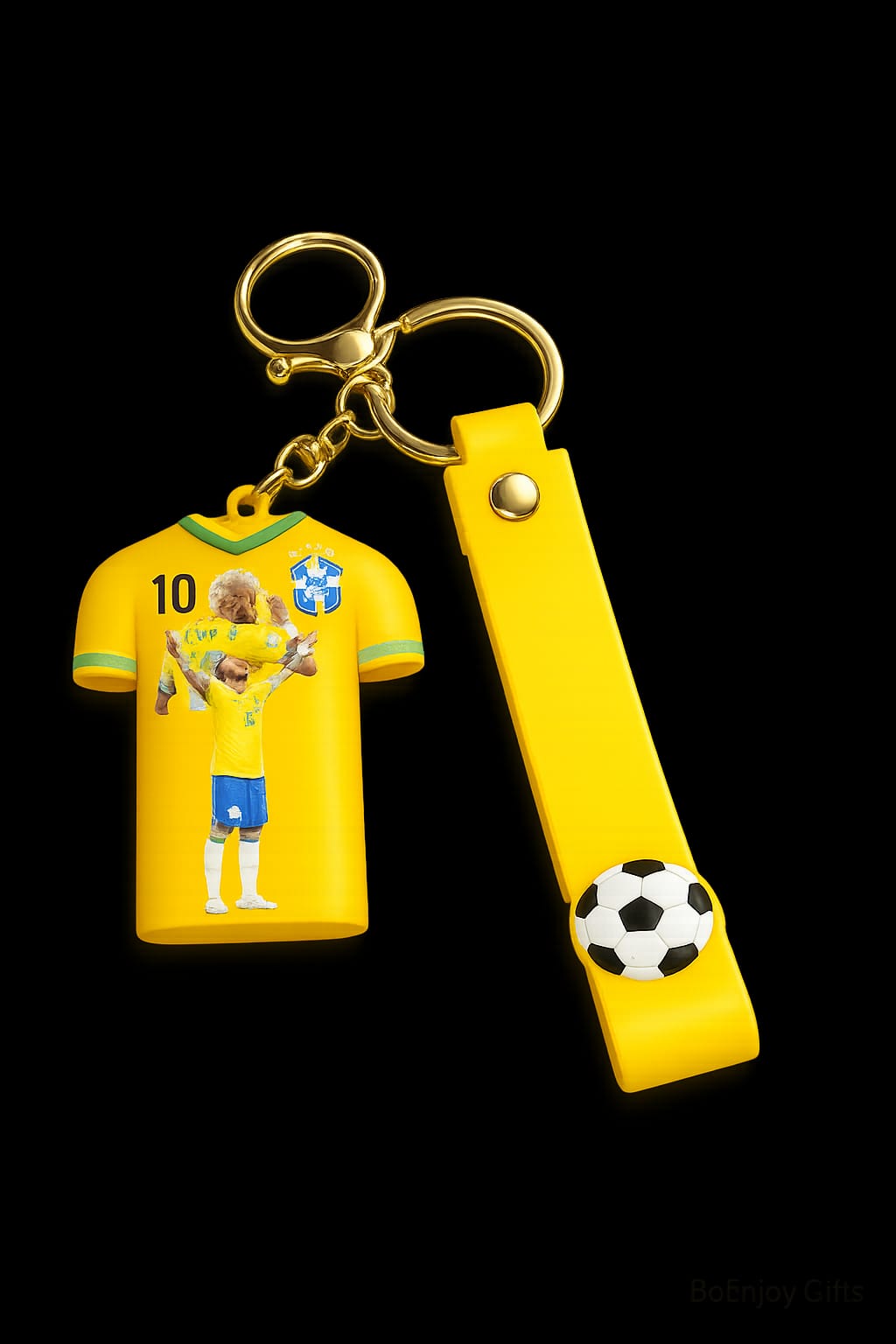 Brazil Football Jersey Keychain with Strap & Ball Charm | No.10 Soccer Jersey Keyring | Premium Fan Gift for Men, Boys, Car Keys, Bags & Accessories (NEYMAR JR)
