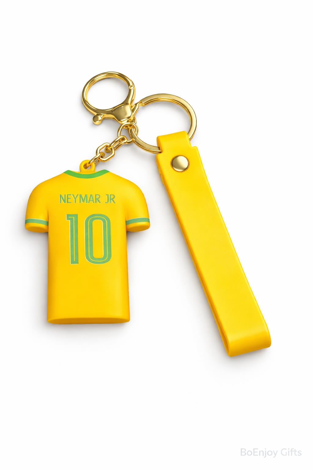 Brazil Football Jersey Keychain with Strap & Ball Charm | No.10 Soccer Jersey Keyring | Premium Fan Gift for Men, Boys, Car Keys, Bags & Accessories (NEYMAR JR)