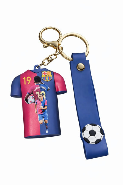 Football Jersey Keychain with Strap – No.19 Barceelona Style Mini Shirt Key Ring for Men, Boys & Football Fans | Premium Rubber Key Holder for Car, Bike & Bags (LAMINE YAMAL)