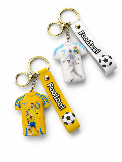 Football Jersey Keychain Combo Pack (Set of 2) | CR7 Ronaldo No.7 | Premium Silicone Key Ring with Strap | Gift for Football Fans, Boys, Men | Bag, Bike, Car Accessories (RONALDO)