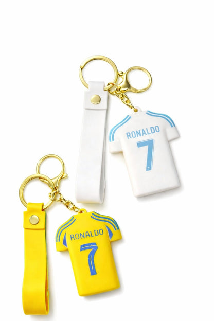 Football Jersey Keychain Combo Pack (Set of 2) | CR7 Ronaldo No.7 | Premium Silicone Key Ring with Strap | Gift for Football Fans, Boys, Men | Bag, Bike, Car Accessories (RONALDO)