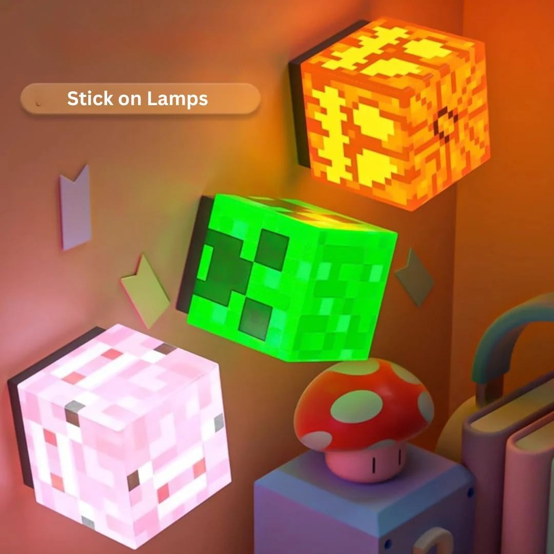 Minecraft Style LED Light Cube (Random Design, 1 Pc) | Glowing Pixel Night Lamp Block | Gaming Room Decor Light | Gift for Kids & Gamers