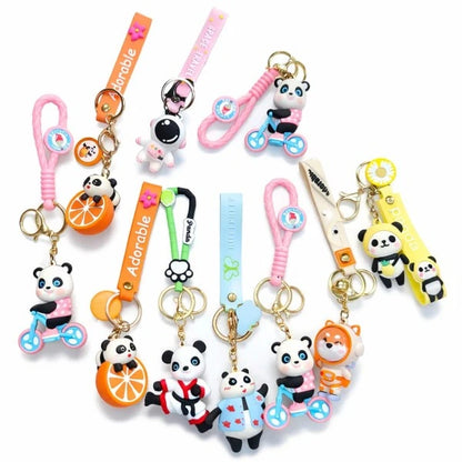 Cute Panda Keychain Set (10 PCS) – Kawaii Silicone Key Rings with Cartoon Charms | Adorable Bag Charm for Keys, Backpack & Gifts