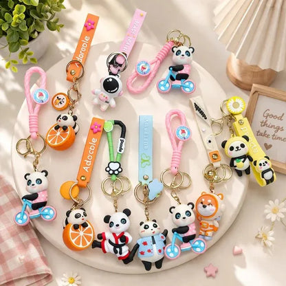 Cute Panda Keychain Set (10 PCS) – Kawaii Silicone Key Rings with Cartoon Charms | Adorable Bag Charm for Keys, Backpack & Gifts