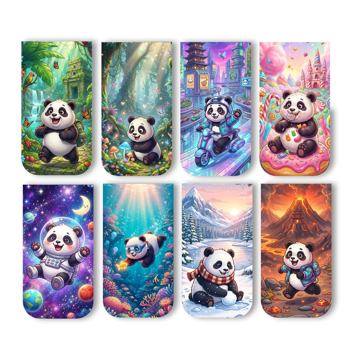 Panda Bookmark Set of 10-8 Magnetic Bookmarks + 2 Paper Bookmarks for Book Lovers, Aesthetic Bookmarks, Magnetic Bookmarks for Readers (11 x 2.9 cm)