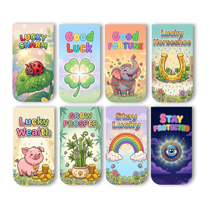 Lucky Charm Bookmark Set of 10-8 Magnetic Bookmarks + 2 Paper Bookmarks for Book Lovers, Aesthetic Bookmarks, Magnetic Bookmarks for Readers (11 x 2.9 cm)