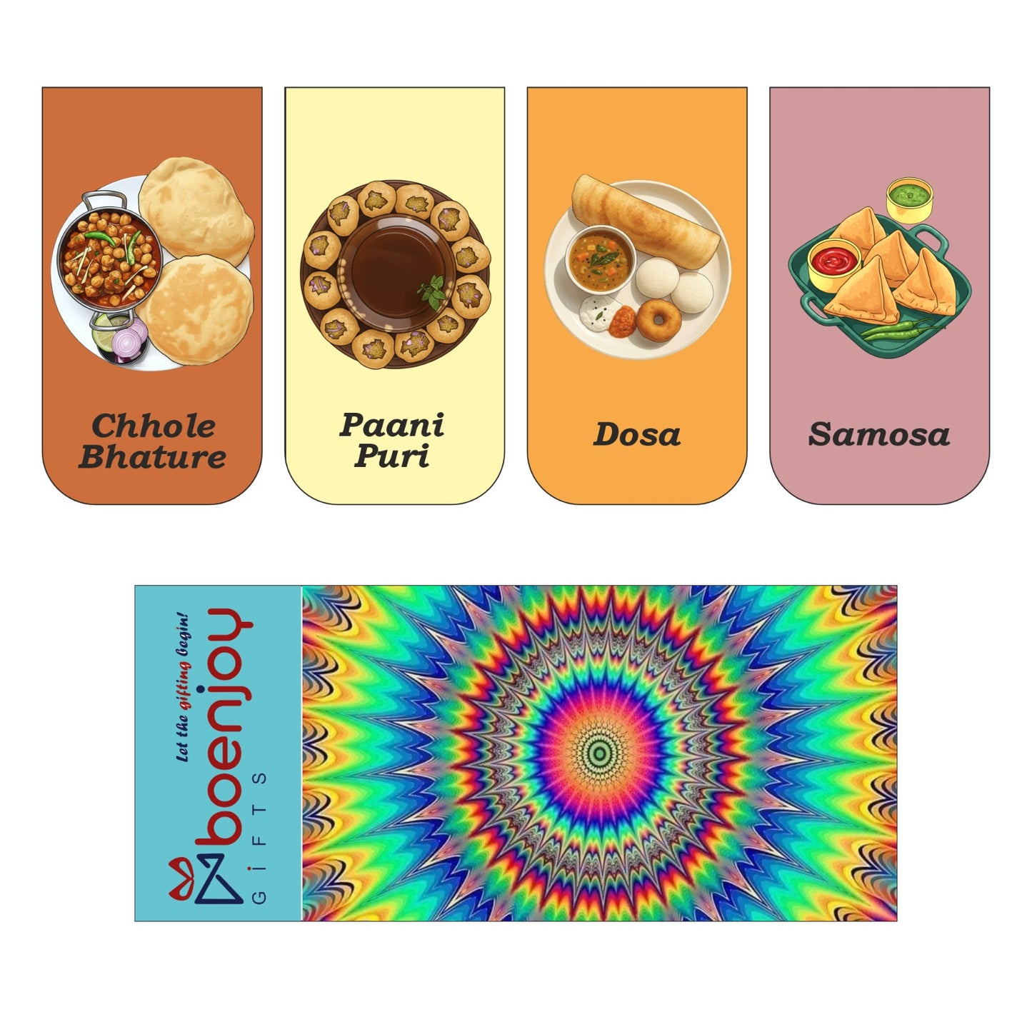 Indian Food Bookmark Set of 10-8 Magnetic Bookmarks + 2 Paper Bookmarks for Book Lovers, (11 x 2.9 cm)