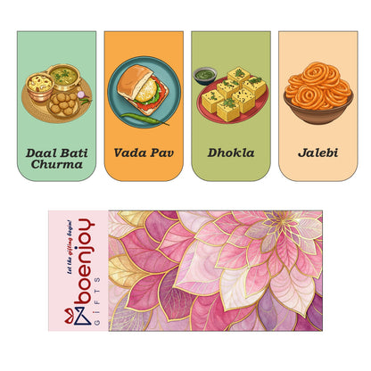 Indian Food Bookmark Set of 10-8 Magnetic Bookmarks + 2 Paper Bookmarks for Book Lovers, (11 x 2.9 cm)