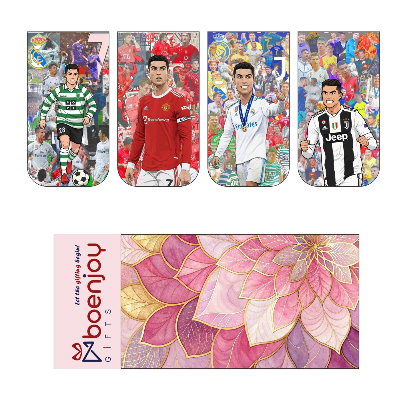 Ronaldo Bookmark Set of 10-8 Magnetic Bookmarks + 2 Paper Bookmarks for Book Lovers, (11 x 2.9 cm)