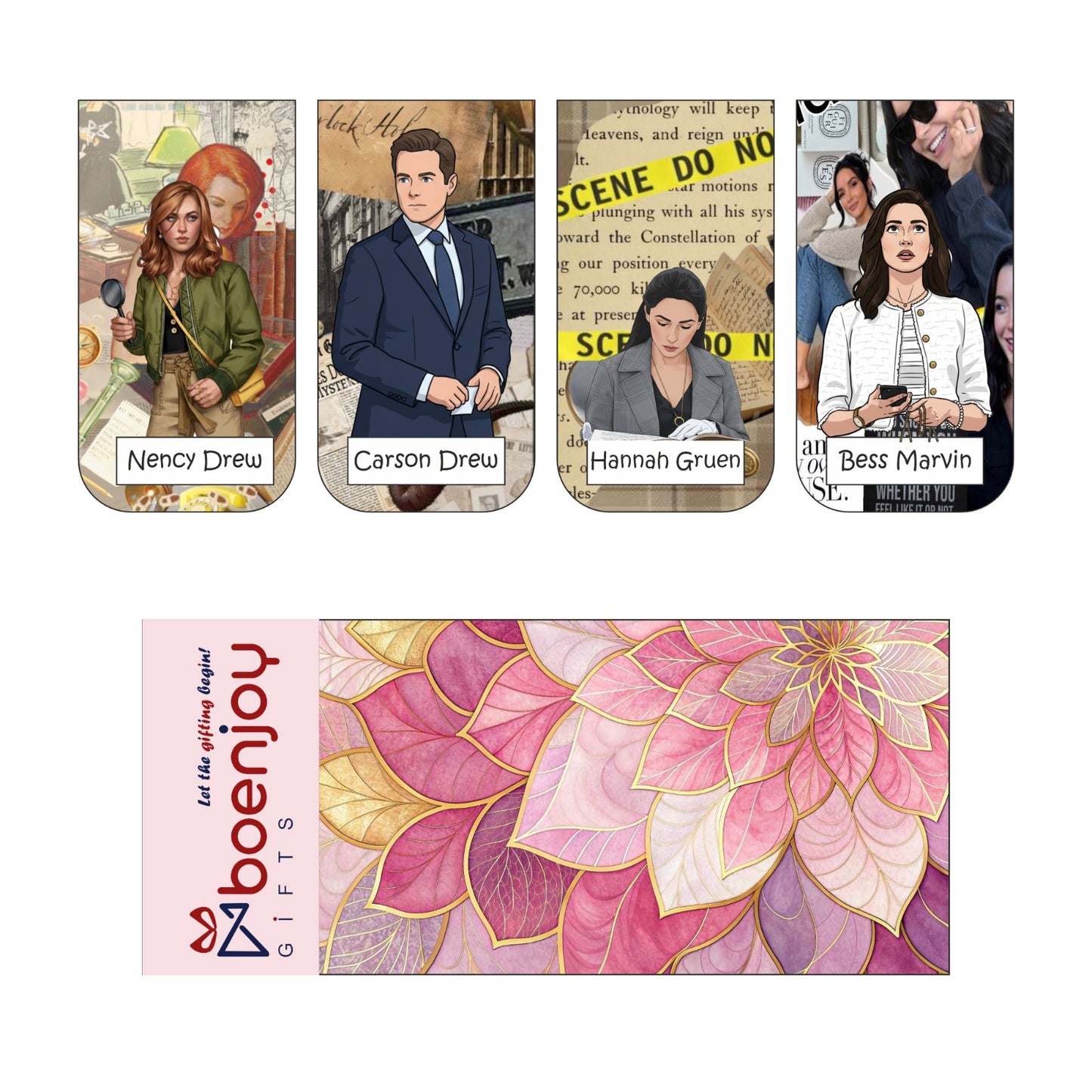 Nancy Drew Bookmark Set of 10-8 Magnetic Bookmarks + 2 Paper Bookmarks for Book Lovers, (11 x 2.9 cm)