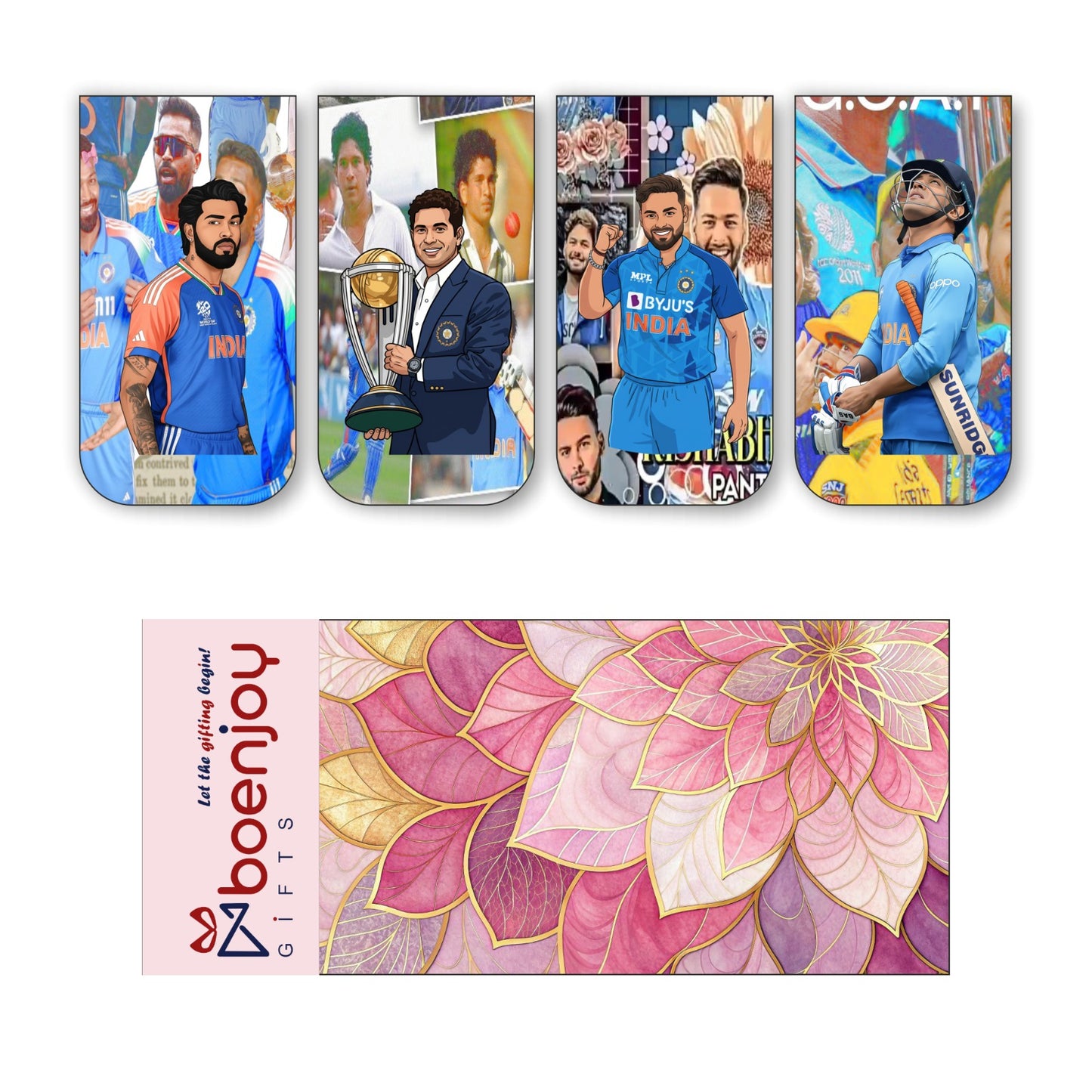 Indian Cricketer Bookmark Set of 10-8 Magnetic Bookmarks + 2 Paper Bookmarks for Book Lovers, (11 x 2.9 cm)