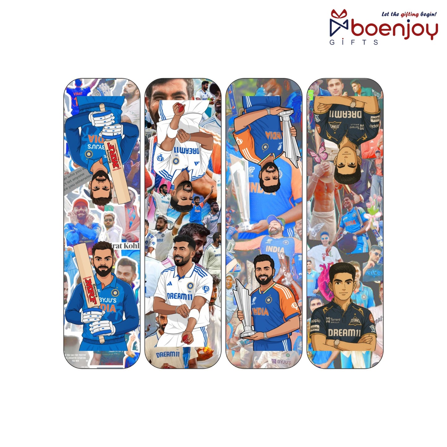 Indian Cricketer Bookmark Set of 10-8 Magnetic Bookmarks + 2 Paper Bookmarks for Book Lovers, (11 x 2.9 cm)