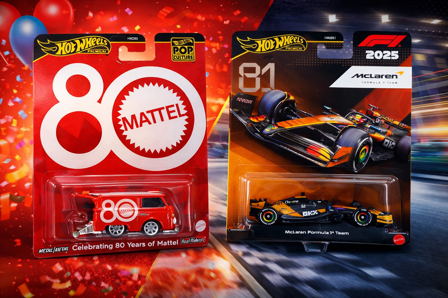 Hot Wheels Premium F1 No.81 McLaren Formula 1 Team 2025 & Kool Kombi Bus – Real Riders Die-Cast Collector Set(2 Pcs)( Cod Not Available)