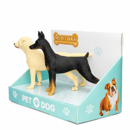 Pet Dog Toy Figure Set of 2 – Golden Retriever & Doberman Pinscher Animal Figurines for Kids, Adults & Office Decoration