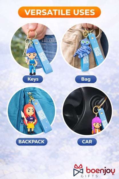 K POP Demon Hunters Key Chain Set of 4 Demon Character Keychains – Rumi, Mira, Zoey & Luna | Cute Anime Key Ring for Girls | Rubber Pendant Bag Charm | Stylish Gift for Kids & Women Random charactors