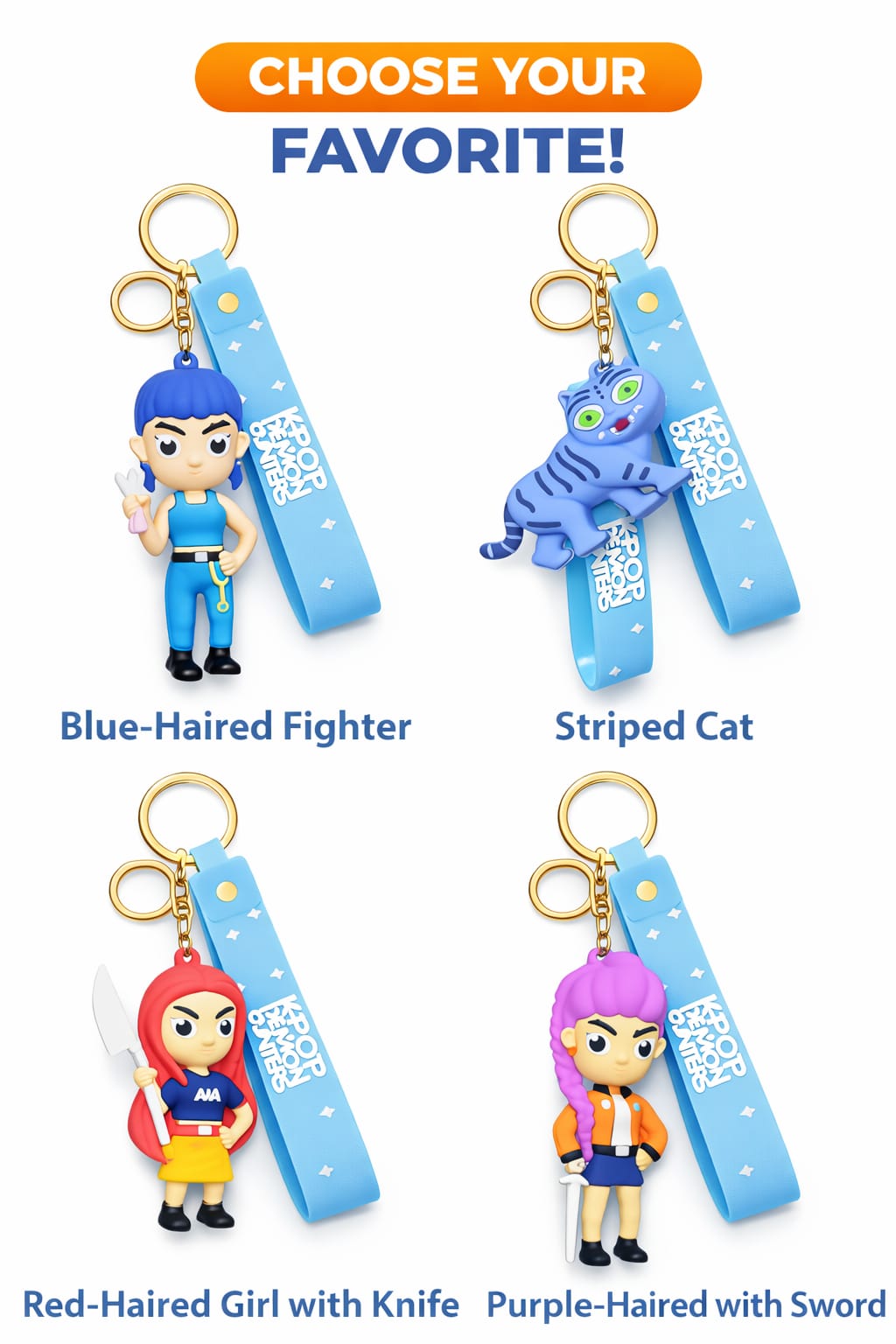 K POP Demon Hunters Key Chain Set of 4 Demon Character Keychains – Rumi, Mira, Zoey & Luna | Cute Anime Key Ring for Girls | Rubber Pendant Bag Charm | Stylish Gift for Kids & Women Random charactors