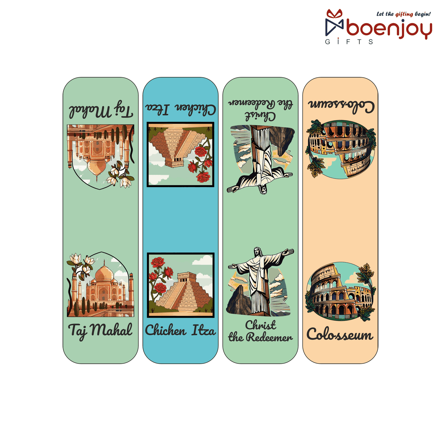 Wonders of The World Bookmark Set of 10-8 Magnetic Bookmarks + 2 Paper Bookmarks for Book Lovers, (11 x 2.9 cm)