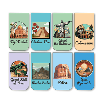 Wonders of The World Bookmark Set of 10-8 Magnetic Bookmarks + 2 Paper Bookmarks for Book Lovers, (11 x 2.9 cm)