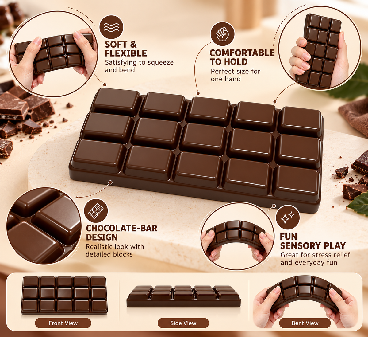 Chocolate Bar Squishy Toy – Soft & Squeezable Sensory Fidget Toy