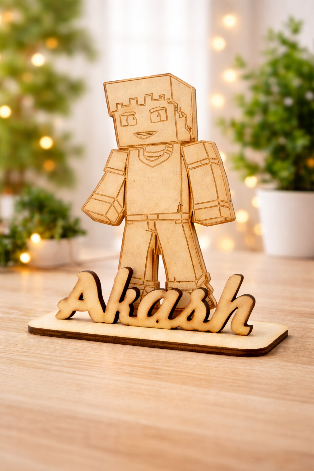 Custom Wooden Name Standy with Minecraft Character Design | Personalized Desk Decor | Unique Gift for Kids, Gamers & Home Decoration