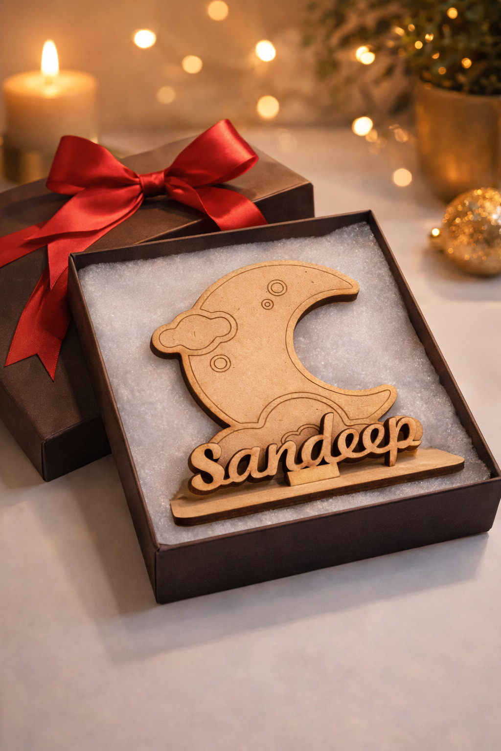 MDF Wooden Name Standee with Moon Design | Custom Name Desk Decor | Laser Cut Wooden Name Plate | Unique Gift for Kids, Birthday, Anniversary, Home & Office Decor