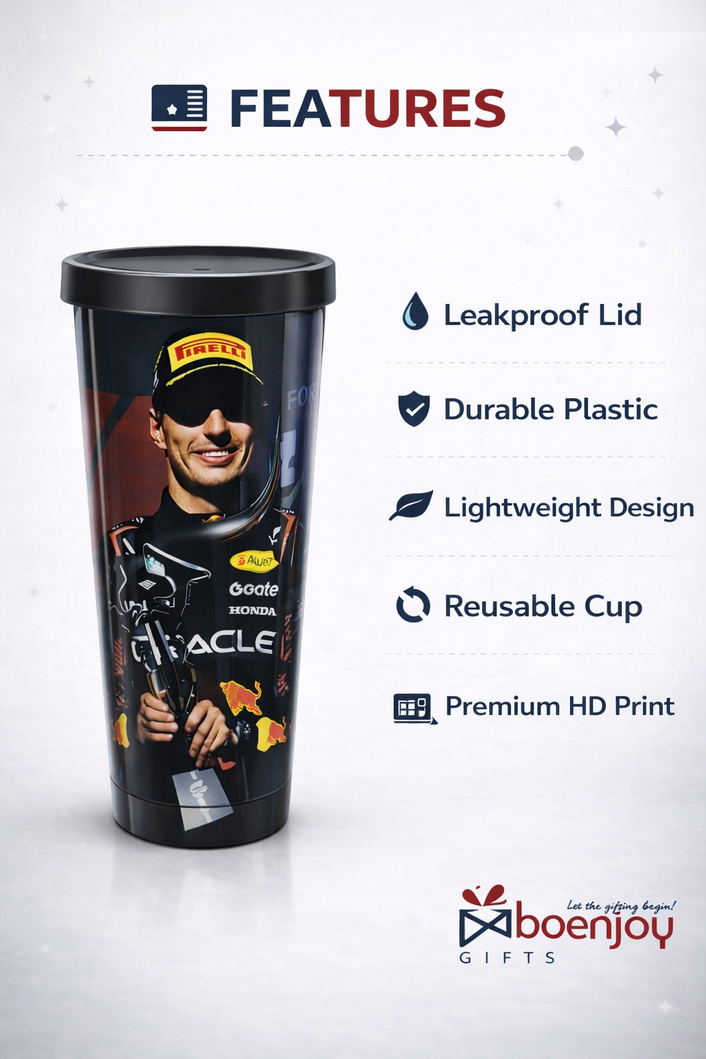 Racing Driver Printed Travel Mug with Lid – 500 ml Reusable Coffee Tumbler | Plastic Outer & Steel Inner | Leakproof Coffee Cup for Office, Car & Travel – Black