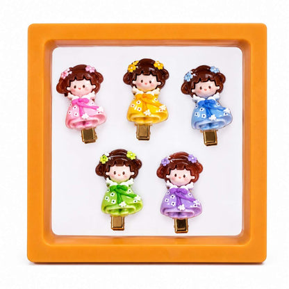 Cute Cartoon Princess Hair Clip Set of 5 | Colorful Snap Hair Clips for Girls, Kids & Toddlers