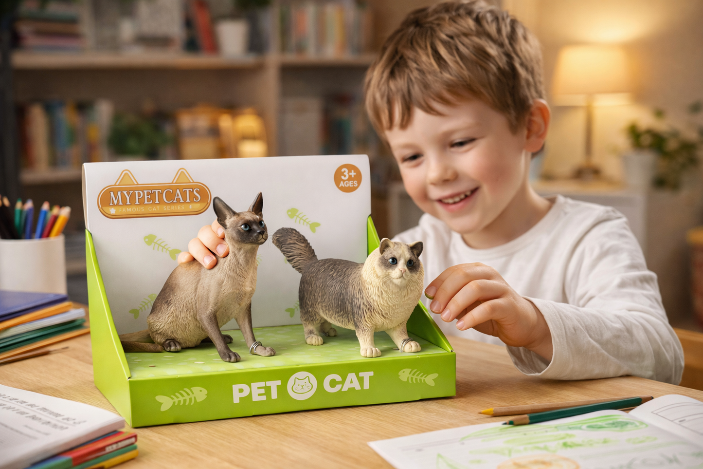 Realistic Siamese & Ragdoll Cat Toy Set of 2 | Mini Cat Figurines | Cute Animal Toys for Boys & Girls | Desk Decor Gift