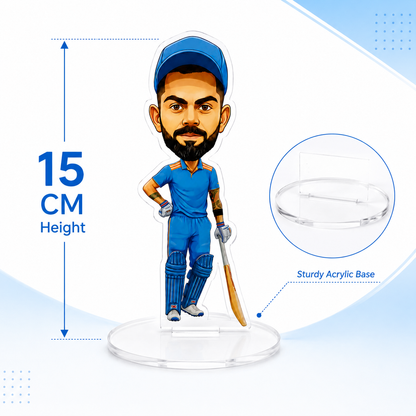 Virat Kohli Acrylic Stand Figure | Premium Cricket Player Desk Collectible | Clear Acrylic Tabletop Stand for Office, Study & Room Decor