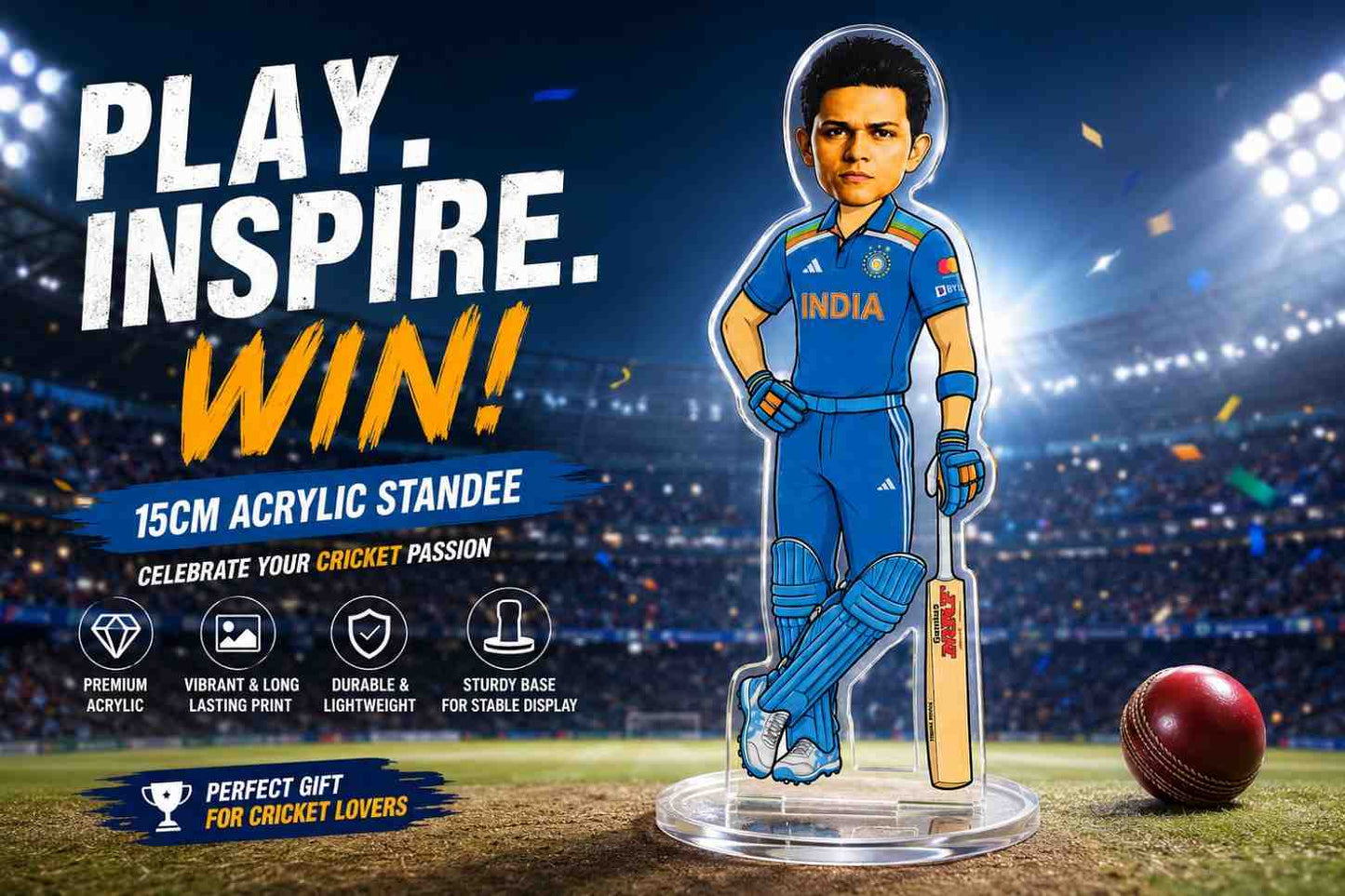 Yashasvi Jaiswal Acrylic Standee 15cm | Team India Cricket Player Collectible | Premium Acrylic Desk Decor Gift