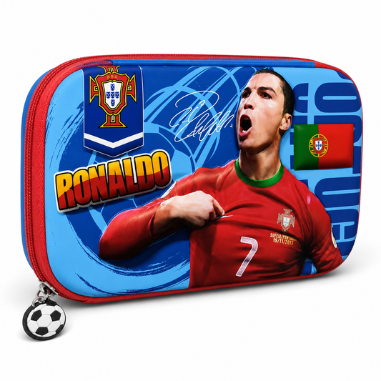 Ronaldo Pencil Case with 2 Compartments, Pencil Pouch for Kids, Pencil Box for Boys School Supply Organizer for Students, Stationery Box, Cosmetic Zip Pouch Bag | Size 22x15 cm