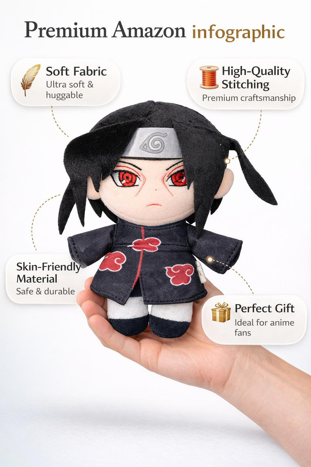 Itachi Inspired Anime Plush Toy – 8.5 Inch Soft Stuffed Doll | Premium Quality Anime Gift for Kids & Naruto Fans