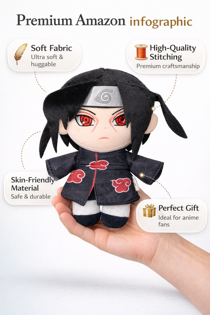 Itachi Inspired Anime Plush Toy – 8.5 Inch Soft Stuffed Doll | Premium Quality Anime Gift for Kids & Naruto Fans