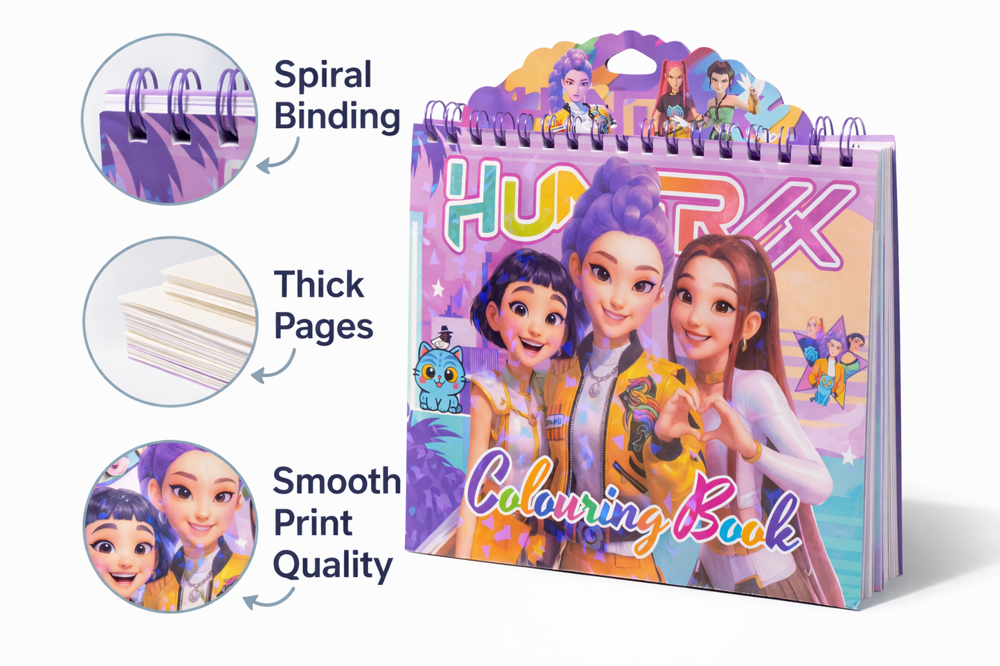 K Pop Demon Hunters Colouring Book (32 Pages) for Kids | Cartoon Coloring Book | Spiral Drawing Book | Creative Activity Gift for Boys & Girls