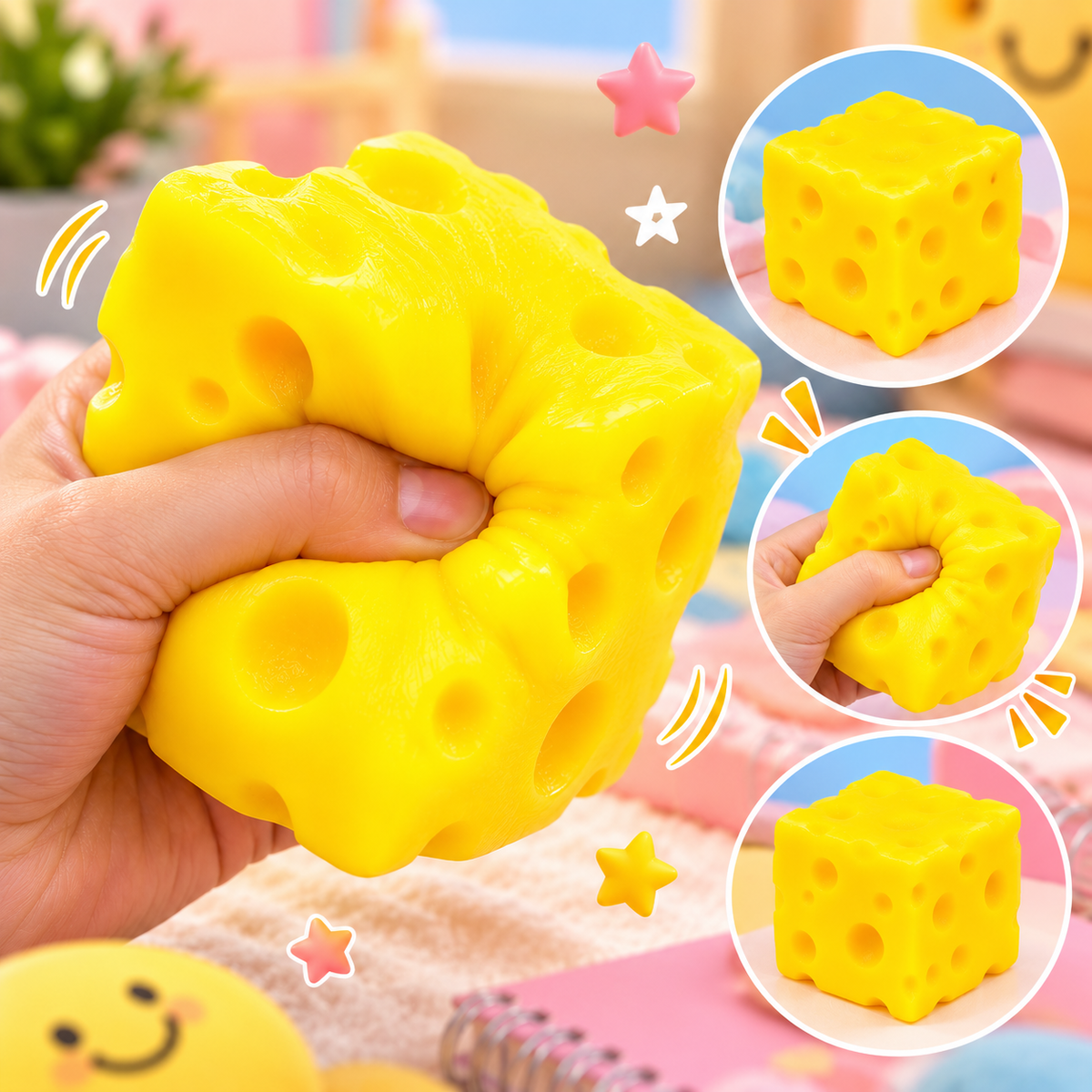 Yellow Cheese Squishy Toy – Soft Slow Rising Sensory Squeeze Toy