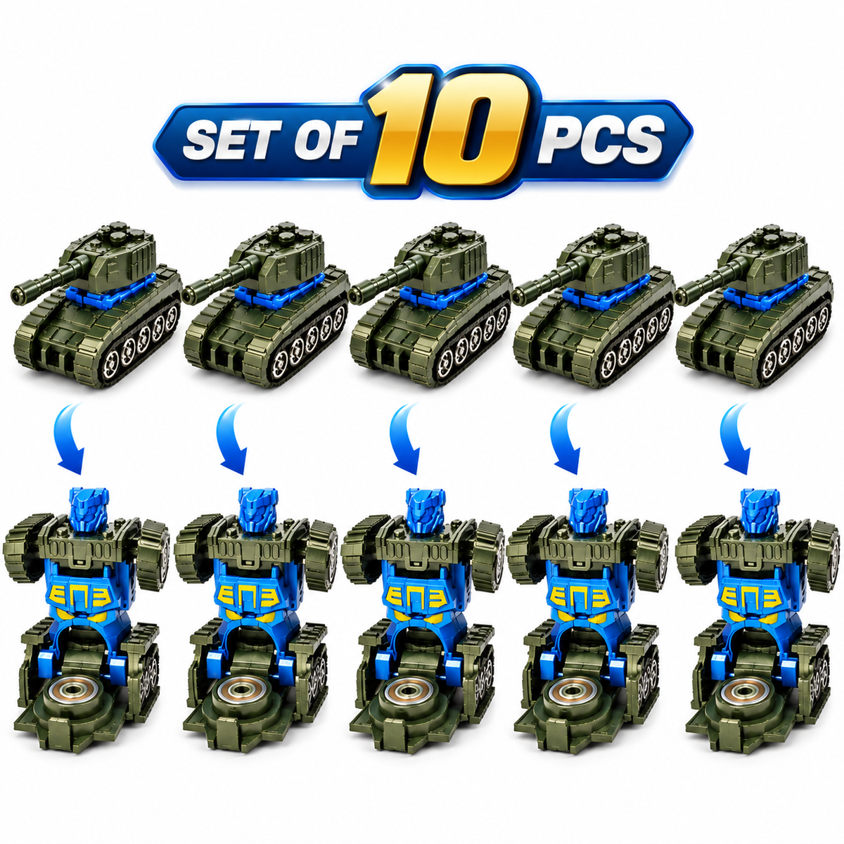 Transforming Tank Robot Toy Set of 10 for Boys & Girls | Plastic Rotating Toy | NO COD
