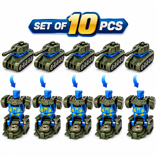 Transforming Tank Robot Toy Set of 10 for Boys & Girls | Plastic Rotating Toy | NO COD