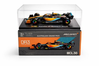 McLaren MCL36 F1 Diecast Model Car (1:43 Scale) – Australian GP Daniel Ricciardo #3 | Premium Collectible with Display Case
