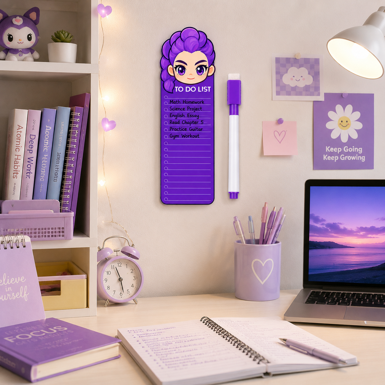 K POP Demon Hunters Acrylic to Do List Board with Marker & Eraser, Reusable Magnetic Daily Planner for Fridge, Study, Office, School & Home, 24 x 9 cm