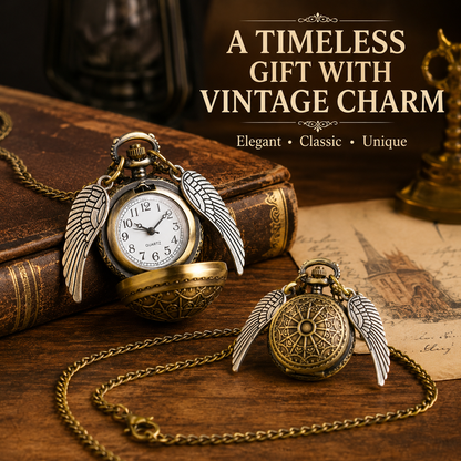 Harry Potter Vintage Winged Pocket Watch with Chain – Antique Style Quartz Watch for Men & Women