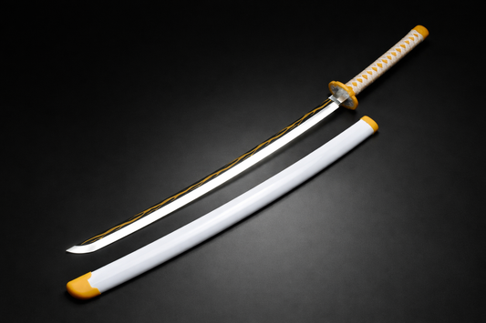 104CM Katana Samurai Sword with Scabbard – Decorative Cosplay Katana Sword for Anime, Ninja Costume, Halloween & Collectors(Zenitsu)