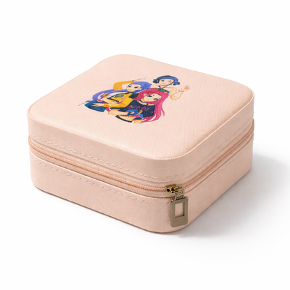 K-Pop Demon Hunters Style Jewelry Storage Box for Girls | Pink Cartoon Organizer Case | Portable Travel Jewelry Holder for Rings, Earrings & Accessories | Gift for Kids