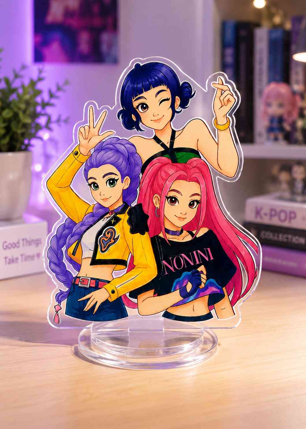 K-Pop Demon Hunters Acrylic Standee – Rumi, Mira & Zoey Desk Decor | Anime Acrylic Figure for Desk, Shelf & Car Dashboard