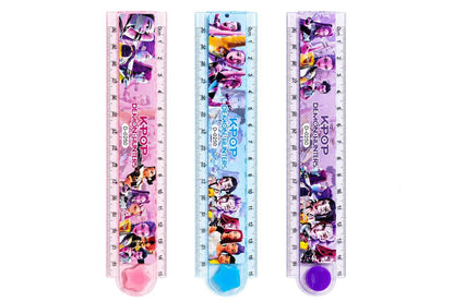 KPOP Demon Hunters Ruler Set of 3 | 30cm Transparent Scale with Geometry Stencil | Rumi, Mira & Zoey Character Design | School Stationery for Kids