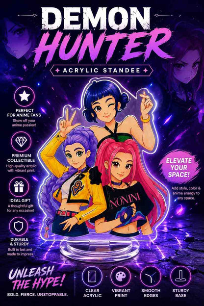 K-Pop Demon Hunters Acrylic Standee – Rumi, Mira & Zoey Desk Decor | Anime Acrylic Figure for Desk, Shelf & Car Dashboard