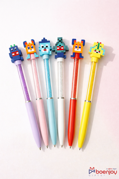 Mincraft 6 Pcs Cute Pixel Character Gel Pens | Smooth Blue Ink Writing Pens | Crystal Body Creative Pens for Kids & Adults | School...