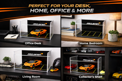 Acrylic Display Garage Case for Hot Wheels- Dustproof with Garage Background, Mini Car Display Box- 21x15x13 cm | to be Assembled (Only Display Case, Without Cars, No Light) mclaren f1